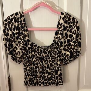 Monteau Animal Print Puff Sleeve Blouse